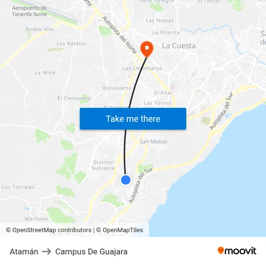 Atamán to Campus De Guajara map