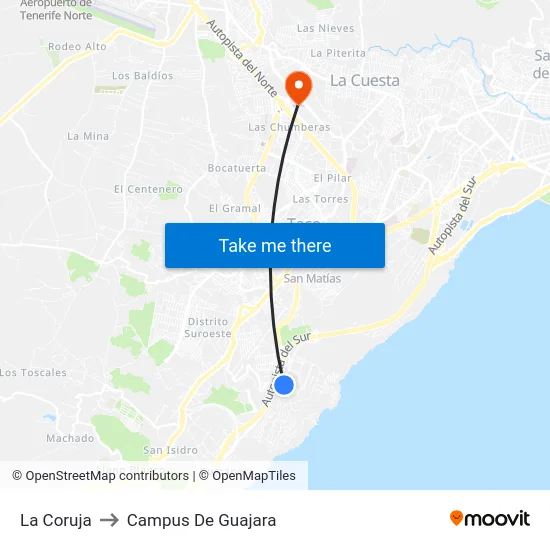 La Coruja to Campus De Guajara map