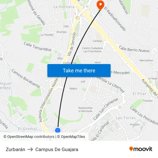 Zurbarán to Campus De Guajara map