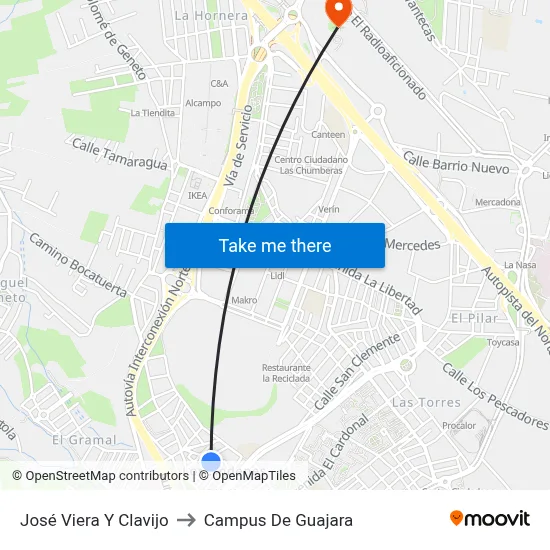 José Viera Y Clavijo to Campus De Guajara map