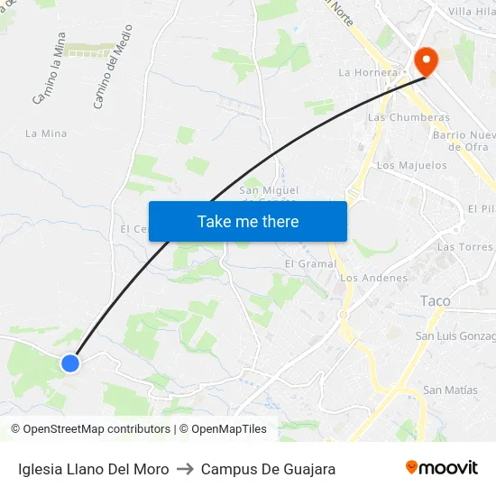 Iglesia Llano Del Moro to Campus De Guajara map