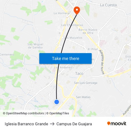 Iglesia Barranco Grande to Campus De Guajara map