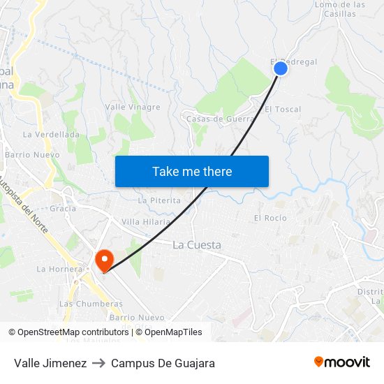 Valle Jimenez to Campus De Guajara map