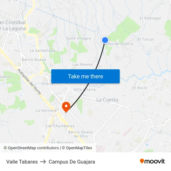 Valle Tabares to Campus De Guajara map