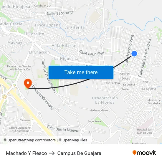 Machado Y Fiesco to Campus De Guajara map