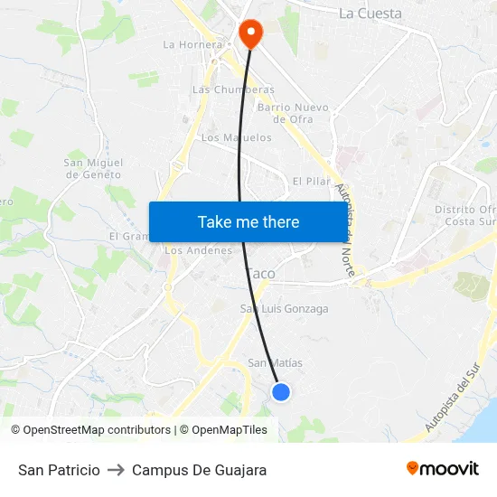 San Patricio to Campus De Guajara map