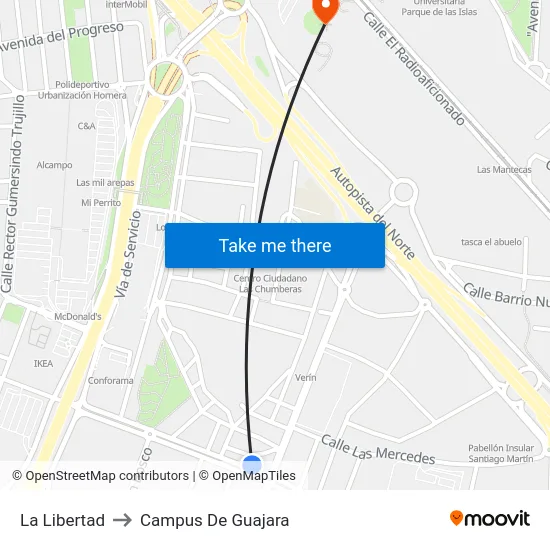 La Libertad to Campus De Guajara map