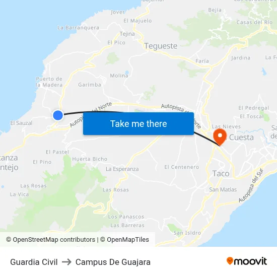 Guardia Civil to Campus De Guajara map