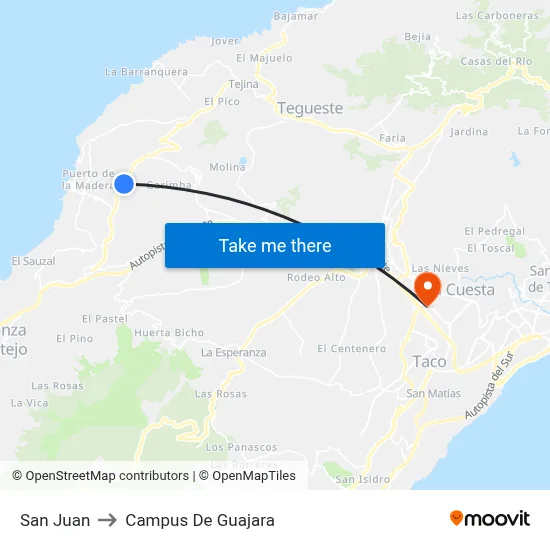 San Juan to Campus De Guajara map