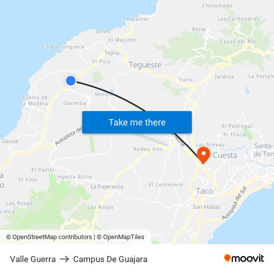 Valle Guerra to Campus De Guajara map