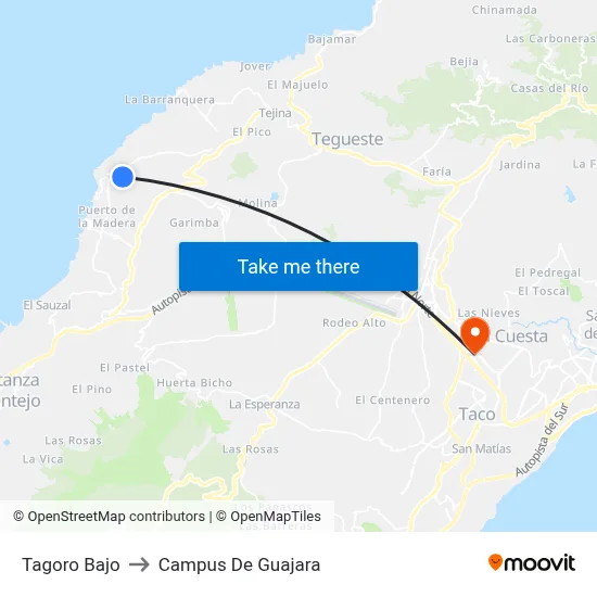 Tagoro Bajo to Campus De Guajara map