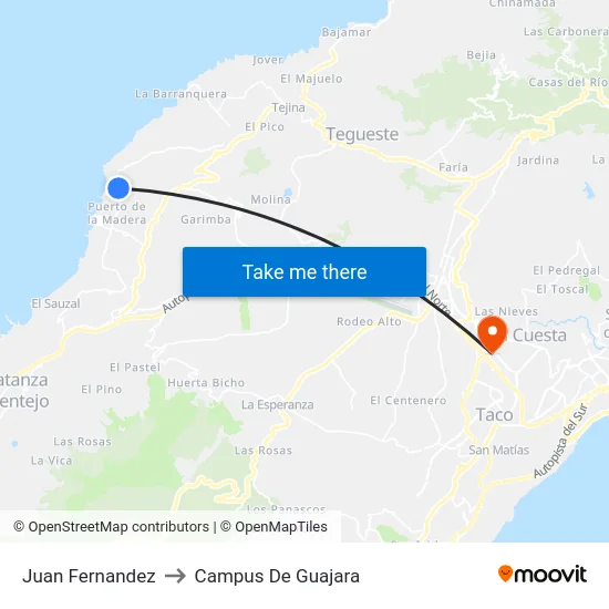 Juan Fernandez to Campus De Guajara map