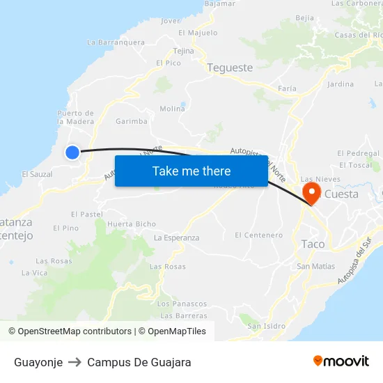 Guayonje to Campus De Guajara map