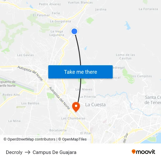 Decroly to Campus De Guajara map