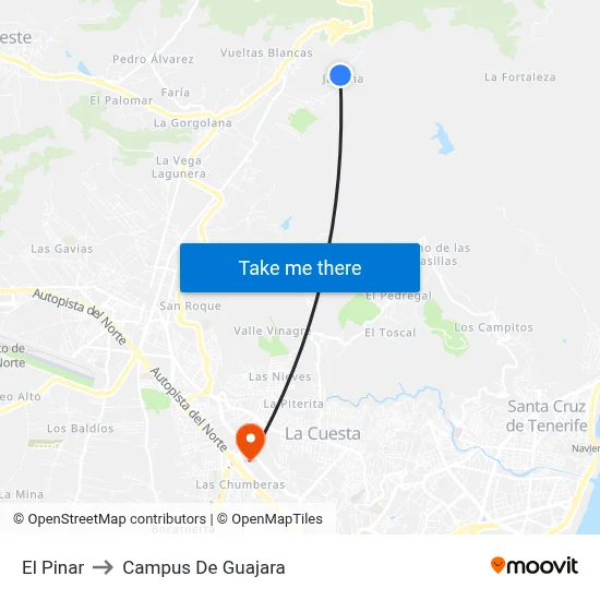 El Pinar to Campus De Guajara map