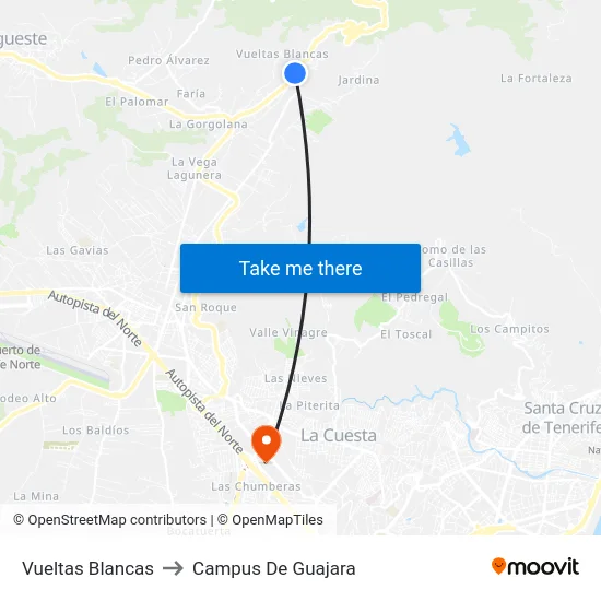 Vueltas Blancas to Campus De Guajara map