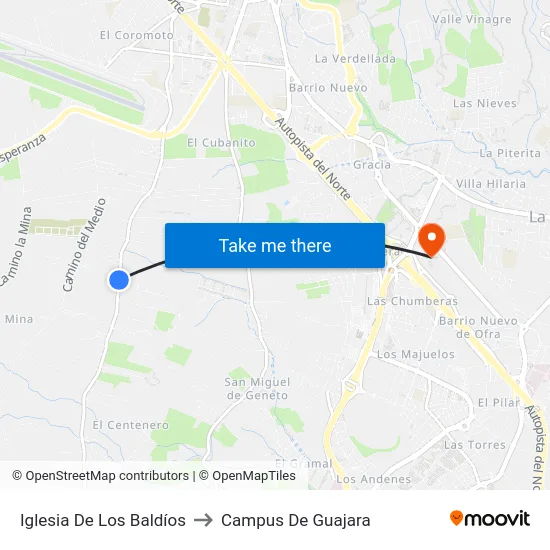 Iglesia De Los Baldíos to Campus De Guajara map