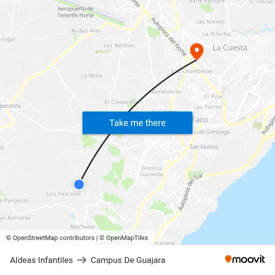 Aldeas Infantiles to Campus De Guajara map