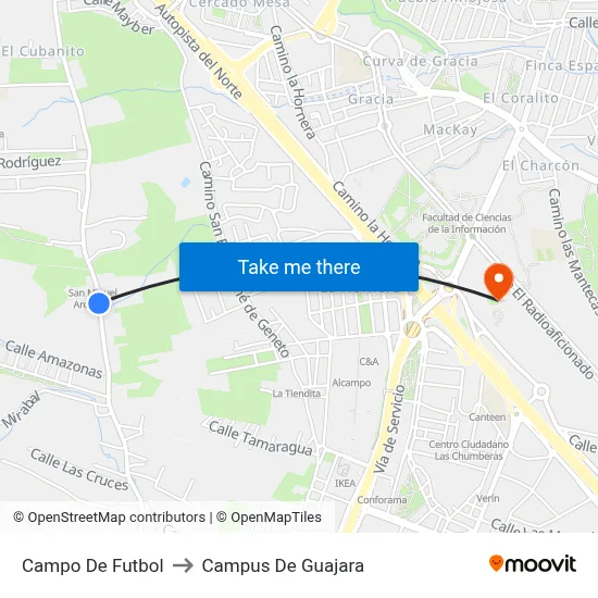Campo De Futbol to Campus De Guajara map