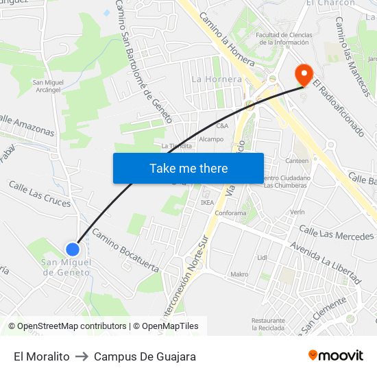 El Moralito to Campus De Guajara map