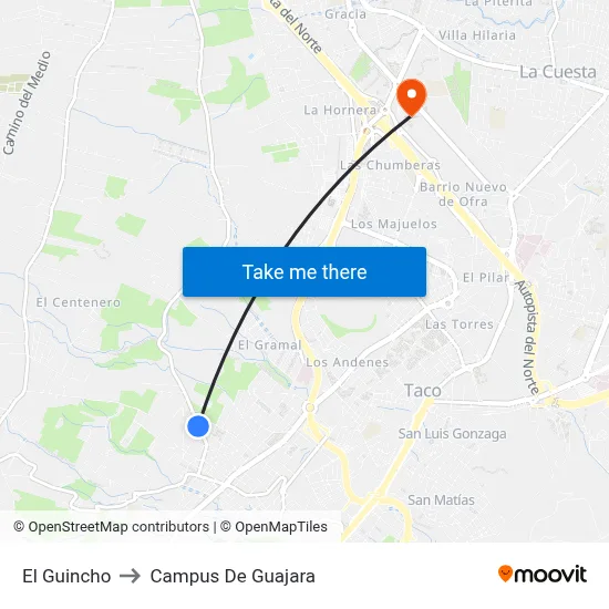 El Guincho to Campus De Guajara map