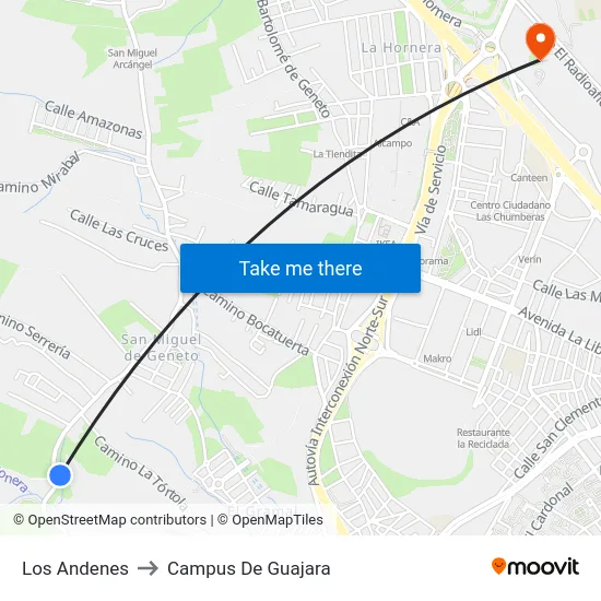 Los Andenes to Campus De Guajara map