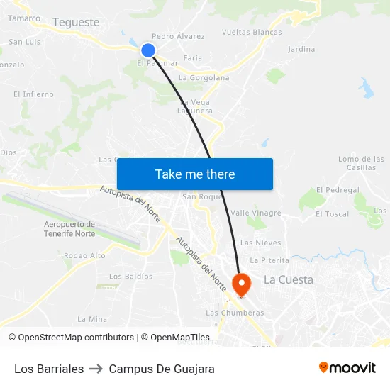 Los Barriales to Campus De Guajara map