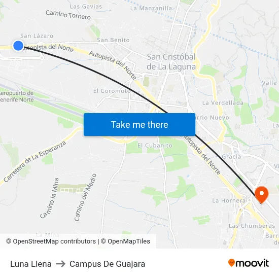 Luna Llena to Campus De Guajara map