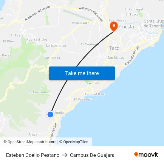 Esteban Coello Pestano to Campus De Guajara map