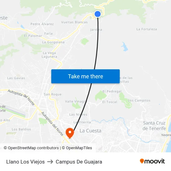 Llano Los Viejos to Campus De Guajara map