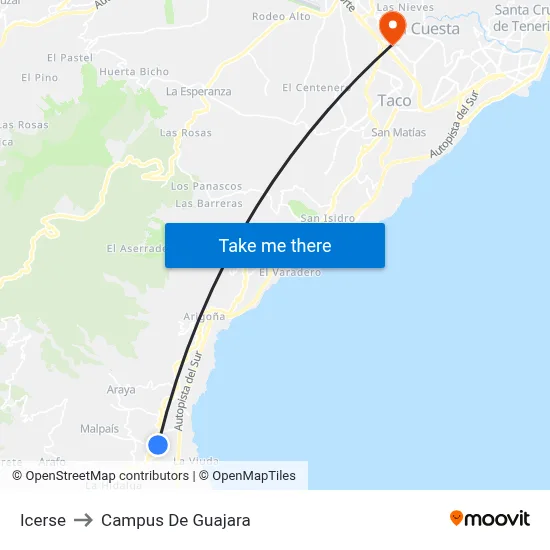 Icerse to Campus De Guajara map