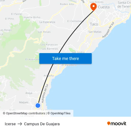 Icerse to Campus De Guajara map