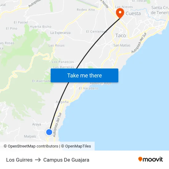 Los Guirres to Campus De Guajara map