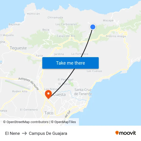 El Nene to Campus De Guajara map