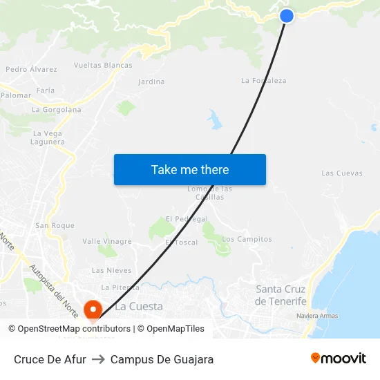 Cruce De Afur to Campus De Guajara map