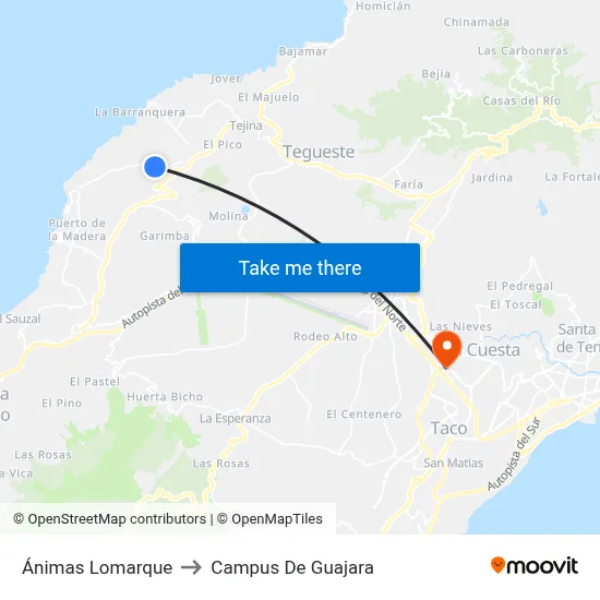 Ánimas Lomarque to Campus De Guajara map