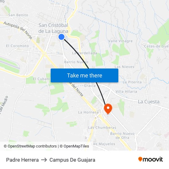 Padre Herrera to Campus De Guajara map