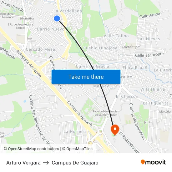 Arturo Vergara to Campus De Guajara map