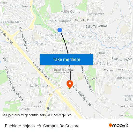 Pueblo Hinojosa to Campus De Guajara map