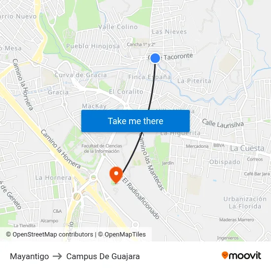 Mayantigo to Campus De Guajara map