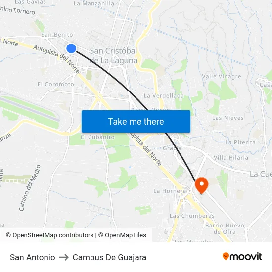 San Antonio to Campus De Guajara map