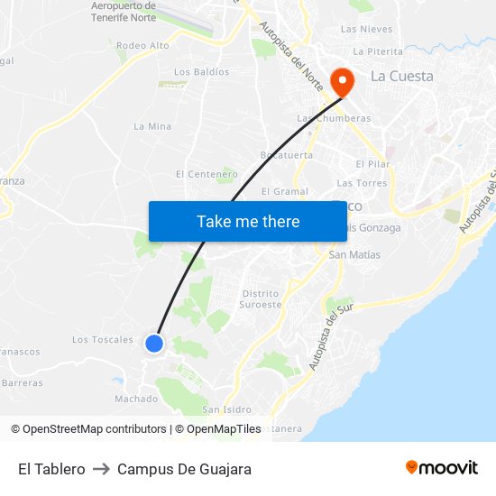 El Tablero to Campus De Guajara map