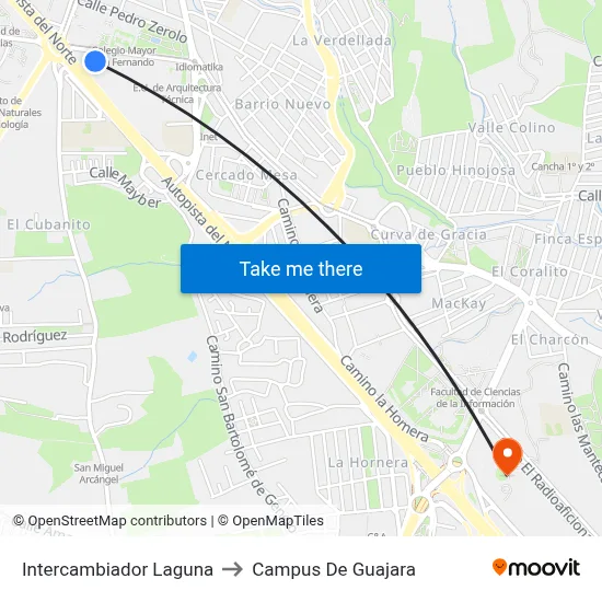 Intercambiador Laguna to Campus De Guajara map