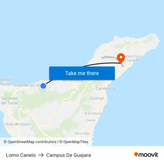 Lomo Canelo to Campus De Guajara map