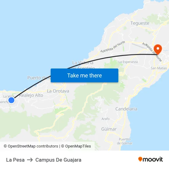 La Pesa to Campus De Guajara map