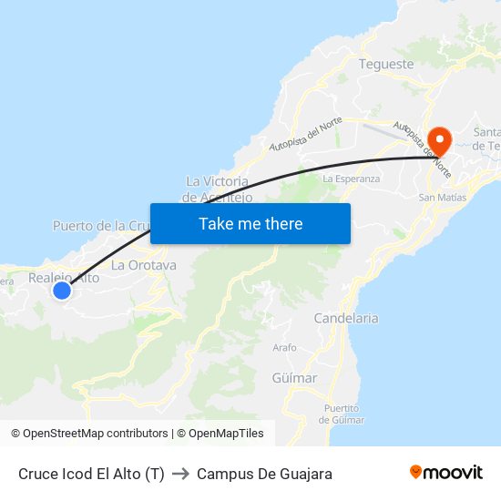 Cruce Icod El Alto (T) to Campus De Guajara map