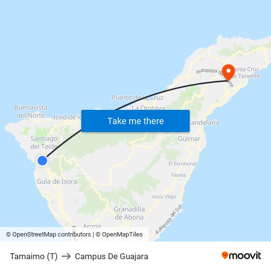 Tamaimo (T) to Campus De Guajara map