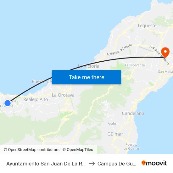 Ayuntamiento San Juan De La Rambla to Campus De Guajara map