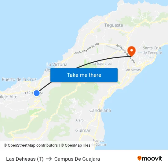 Las Dehesas (T) to Campus De Guajara map
