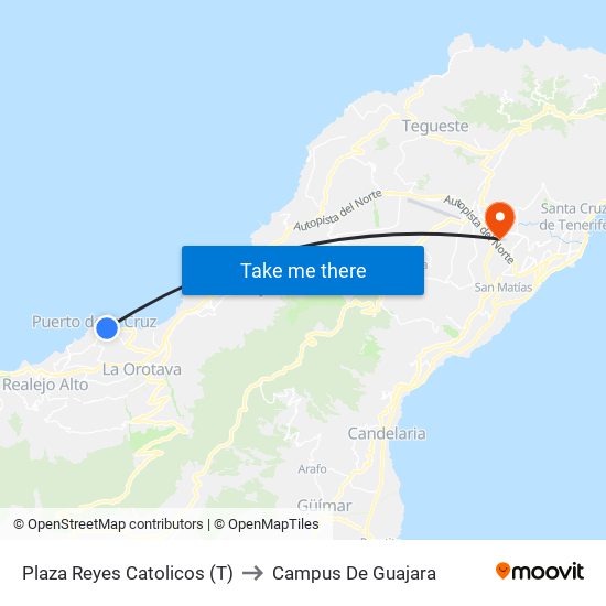 Plaza Reyes Catolicos (T) to Campus De Guajara map